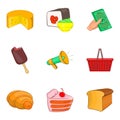 Delicatessen icons set, cartoon style Royalty Free Stock Photo