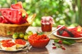 Delicious ajvar in bowl with spoon Royalty Free Stock Photo