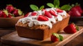 Delicious Almond Cake With Cream And Strawberries