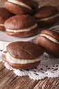 Delicious American Whoopie pie dessert macro. vertical