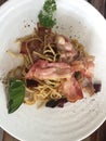 Delicious bacon spaghetti Royalty Free Stock Photo