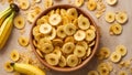 Delicious appetizing banana chips crunchy vegetarian