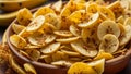 Delicious appetizing banana chips crunchy vegetarian slice