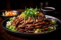 Delicious and appetizing bulgogi. authentic south korean marinated grilled beef dish Royalty Free Stock Photo