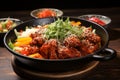 Delicious and appetizing dakgalbi. traditional south korean spicy stir-fried chicken dish