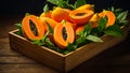 Delicious appetizing fresh cut papaya orange healthy dessert