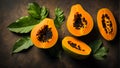 Delicious appetizing fresh cut papaya orange healthy dessert eating exotic delicious Royalty Free Stock Photo