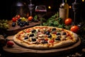 Delicious appetizing pizza close-up in restaurant