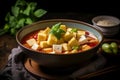 Delicious and appetizing south korean dish. kimchi jjigae - traditional and spicy kimchi stew Royalty Free Stock Photo