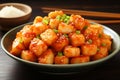 Delicious and appetizing south korean tteokbokki spicy rice cake authentic asian cuisine dish
