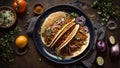 Delicious traditional taco meat dinner onion on tasty lunch plate cook prepared Royalty Free Stock Photo