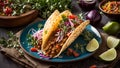 Delicious traditional taco dinner eat table tasty lunch plate cook prepared ingredient