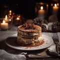 Delicious appetizing tiramisu cake with savoiardi sticks and coffee cream. World famous dessert. Generative AI