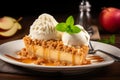 Delicious apple crumble with ice cream.