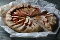 Delicious apple galette on wooden table, closeup