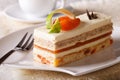 Delicious apricot cake on a plate closeup Royalty Free Stock Photo