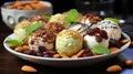 Delicious Apricot Coconut and Pistachio Energy Balls in Plate on Blurry Background Royalty Free Stock Photo