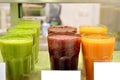 Healthy organic drinks. Freshly prepared healthy drinks, refreshing fruit juice and fruit yogurt.