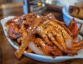 Delicious asian street food in the philippines island of coron including whole chilli crab Royalty Free Stock Photo