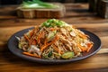 Delicious Asian style stir-fry lemongrass noodles with shredded vegetables sprouts fired in soy sauce and sesame oil