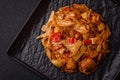 Delicious asian udon dish with vegetables, mushrooms, salt and spices Royalty Free Stock Photo