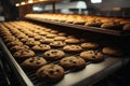 Delicious assembly a factory line produces chocolate cookies with rhythmic precision