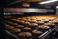 Delicious assembly a factory line produces chocolate cookies with rhythmic precision