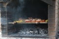 Delicious assorted meat and fruit barbacue: pork, chicken, beef and pineapple on the grill