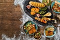 Delicious assortment of barbecued vegetarian food