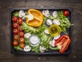 Delicious assortment of farm fresh vegetables wooden box wooden rustic background top view close up Royalty Free Stock Photo