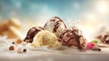 Delicious Assortment of Flavored Ice Cream Scoops with Toppings and Elegant Background Royalty Free Stock Photo