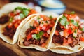 Delicious authentic snack in form of tacos mexican with vegetable and meat filling