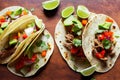 Delicious authentic snack in form of tacos mexican with vegetable and meat filling