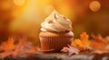 Delicious autumn cupcake with caramel icing and colorful sprinkles, a tempting seasonal treat