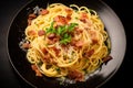 Delicious Bacon Carbonara on a plate. AI Generated Image