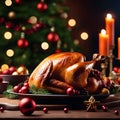 Delicious baked Christmas turkey. New Year's turkey. Royalty Free Stock Photo