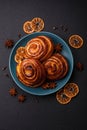 Delicious baked cinnamon raisin rolls in the form of rolls Royalty Free Stock Photo