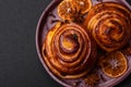 Delicious baked cinnamon raisin rolls in the form of rolls Royalty Free Stock Photo