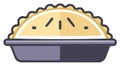 Delicious baked dessert pie icon in a baking dish with scalloped crust. Flat vector illustration Royalty Free Stock Photo