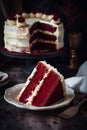 Delicious baked dessert Red velvet cake with tasty cream. Generated AI