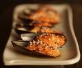delicious baked mussles on white plate Royalty Free Stock Photo