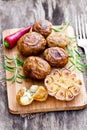 Delicious baked potato and garlic with chillie and rosemary Royalty Free Stock Photo