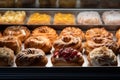 Delicious bakery on showcase. Generative AI