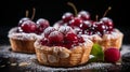 Delicious bakewell tart english dessert with frangipane filling and raspberry jam