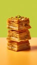 Delicious baklava, isolated on a gradient background, generative AI