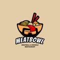 Delicious Bakso Meatball and Noodle bowl logo with beard symbol icon illustration