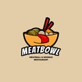 Delicious Bakso Meatball and Noodle bowl logo with half face tongues symbol icon illustration