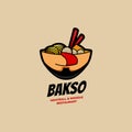 Delicious Bakso Meatball and Noodle Restaurant bowl with face logo symbol icon illustration
