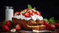 Delicious Banana Bread With Whipped Cream And Strawberries Royalty Free Stock Photo