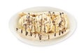 Delicious banana split ice cream with toppings on white, top view Royalty Free Stock Photo